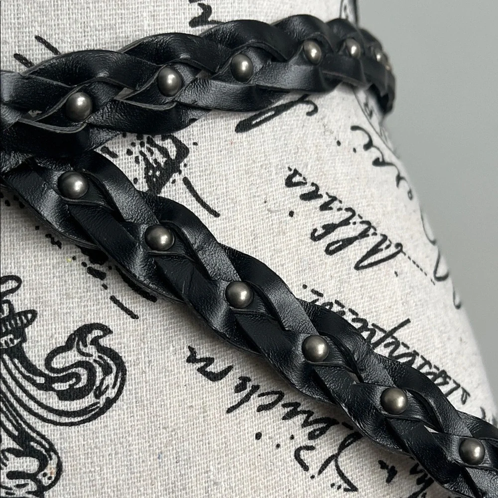 Black Braided Stud Belt Faux Leather - Picture 3 of 6